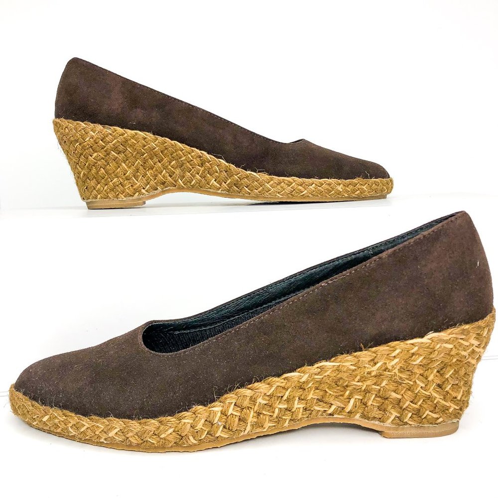 Orvis Size 7.5 Brown Faux Suede Espadrille Wedges